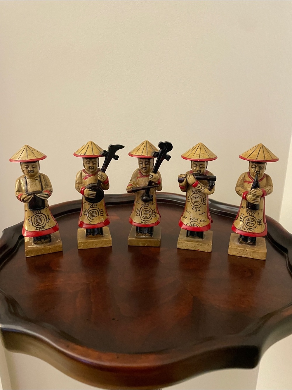 Hand-Painted Gold and Red Asian Musician Figurine Set - Decorative Home Accents